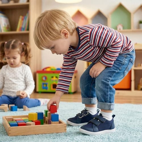 STQ KIDS Toddler Wide Toe Box Barefoot Shoes Boys Sneakers Lightweight Kid Tennis Shoes Non-Slip Comfort First Walking Shoe for School Outdoor Indoor Activities Navy/White Toddler Size 9 - Thumbnail 2