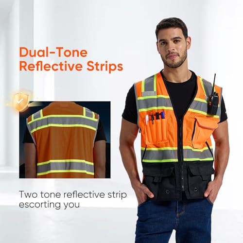 SRsafety High Visibility Vest, Security Vest with 9 Pockets,Mesh Safety Vest for Construction Workers Sanitation Workers - Thumbnail 2