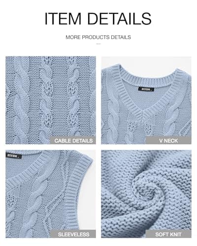BTFBM Sweater Vest Women Oversized V Neck Cable Knit Casual Pullover Sweaters Fall Outfits 2025 Sleeveless Tops(Light Blue, Small) - Thumbnail 6