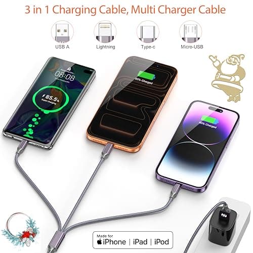 Multi Charging Cable (6ft 2Pack),3 in 1 USB Charging Cable for Multiple Devices,Braided Universal Phone Charger Cord with Type-C/Usb C,Micro USB,IP Port Lightning for iPhone17-5/Android Phones - Thumbnail 4