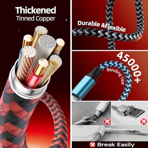 Dual Type-C Port 4in2 USB C Cable for iPhone Watch Charger/iPhone 17 Charger/Lightning,Multi Charging Cable Cord for iWatch Charger,Charger for Multiple Devices Compatible with iWatch&iPhone 16-12 5FT - Thumbnail 4