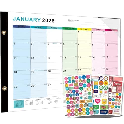 Dayvorax 2026-2027 Desk Calendar - 22" x 17", 18 Month Calendar Jan 2026 - Jun 2027, Large Monthly Desktop Calendar with Daily Blocks, Thick Paper, Corner Protectors - Colorful (3 Stickers Included) - Image 1