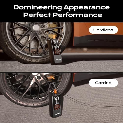 Tire Inflator Portable Air Compressor Air Pump Tires Cordless Electric 180PS for Car, Motorcycle, Bike, Ball, with Tire Gauge Pressure-Black - Thumbnail 6