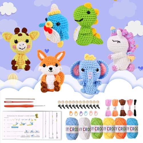 Wunila 6Pcs Crochet Kit for Beginners, DIY Craft for Adults, Great Gifts for Crochet Lovers, Crocheting Animals Kits with Step by Step Videos,Yarn,Crochet Hook,Birthday Gift, Holiday Gift - Image 1