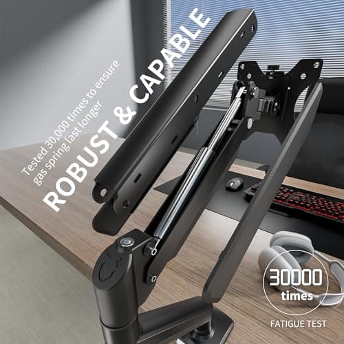 Single Monitor Arm Desk Mount，Gas Spring Monitors Arm for 17-32 inch Screens,Adjustable Computer Monitors Stand up to 4.4 to 19.8 lbs,Vesa Mount with Clamp and Grommet Base, VESA 75 & 100mm - Thumbnail 5