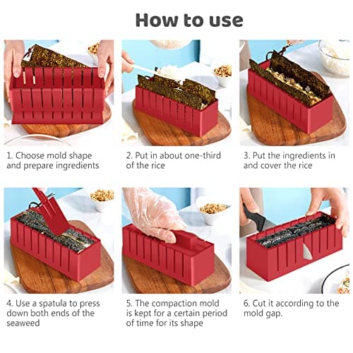 HI NINGER Sushi Making Kit Deluxe Edition Complete Sushi Maker Kit 12PCS Home Sushi Mold Press with Sushi Rice Roll Mold Shapes,Fork , Sushi Knife,Sushi Rolling Mat,Chopsticks - Thumbnail 3