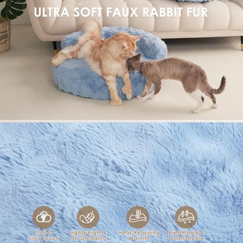 EHEYCIGA Dog Bed Medium Size Dog, Fluffy Small Dog Couch with Removable Washable Cover, Bolster Pet Sofa, Waterproof and Non-Slip, 30" x 30"x 8.5", Blue - Thumbnail 4