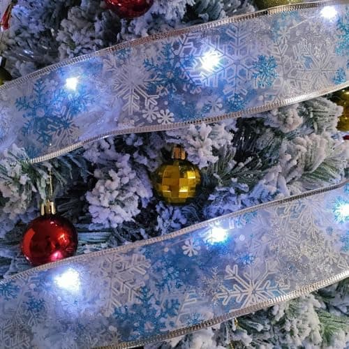 YUNGSUN Christmas Tree Decorations, 64ft 200 LED String Lights, Battery-Powered Copper Wire Silver Ribbon Lights for Holiday Party Weddings Indoor Outdoor Christmas Tree Decorations - Thumbnail 5