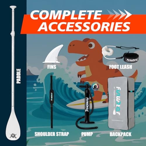 FunWater SUP Inflatable Stand Up Paddle Board Ultra-Light Inflatable Paddleboard with SUP Accessories, Fins, Adjustable Paddle, Pump, Backpack, Leash, Waterproof Phone Bag - Thumbnail 5
