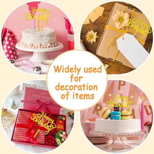 JRYZCHBO Happy Birthday Cake Topper,Acrylic Boy or Girl Cake Sign Decorations,Birthday Cake Topper Supplies for Men's Women's Birthday Party Cake Dessert (Gold+starts) - Thumbnail 5