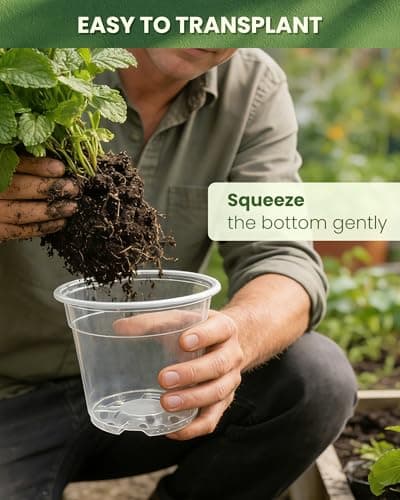 WandaQueen 24 Packs 7/6/5/4 Inch Clear Nursery Pots for Plants with Sacuers, Plastic Flower Pots with Drainage Hole, Variety Pack Seedlings Plant Pot with 24 Plant Labels - Thumbnail 5