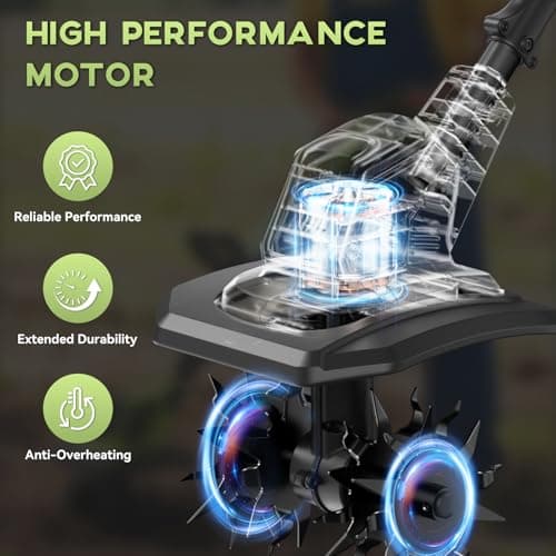 EnduTools Cordless Tiller Cultivator - 21V 360RPM Electric Garden Tiller with 2 * 4.0Ah Batteries & Fast Charger, 9In Tilling Width and 6.7In Depth, Tiller for Gardening, Lawn, Soil - Thumbnail 4