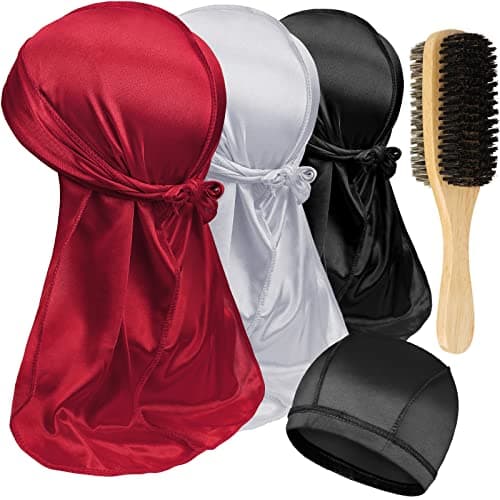 3PCS Silky Durag with Double Sided Brush Packs for Men Waves, Satin Doo Rag for 360 540 720 Waves, Award 1 Wave Cap - Image 1