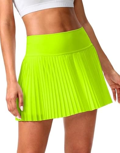 SANTINY Pleated Tennis Skirt for Women with Pockets Shorts Women's High Waisted Lightweight Athletic Golf Skorts Skirts for Casual(Highlight Green_XL) - Image 1