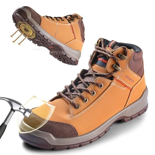 DURAWERK Steel Toe Shoes for Men, Light Comfortable High Top Work Boots, Non-Slip Safety Shoes for Men with Wide Toe Box, Indestructible Leather Construction Boots (Wheat, 10) - Image 1
