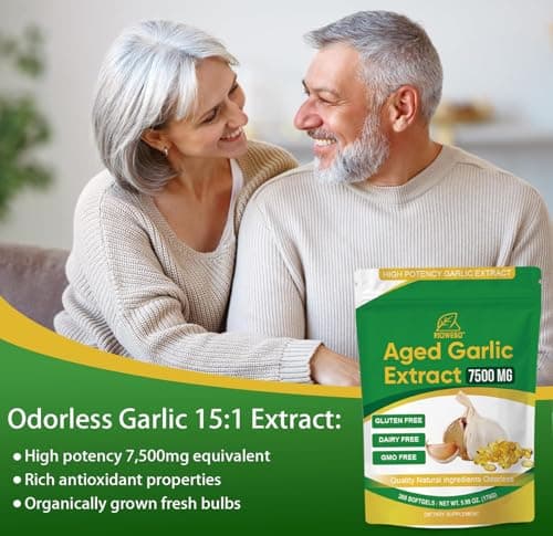 RIOWEGO Aged Garlic Extract Softgels,Odorless Allium Sativum 7500mg Antioxidant Supplement for Heart & Immune Support, Vegetarian, Non-GMO,2 Year Matured for Antioxidant Wellness-300 Count - Thumbnail 5