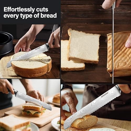 anshee 8 Inch Japanese Bread Knife - High Carbon Steel Serrated Blade with Wood Handle,Sheath&Gift Box,Razor Sharp Edge for Sourdough,Baguettes&Cakes,Professional Knife for Bakers(Home&Restaurants) - Thumbnail 4