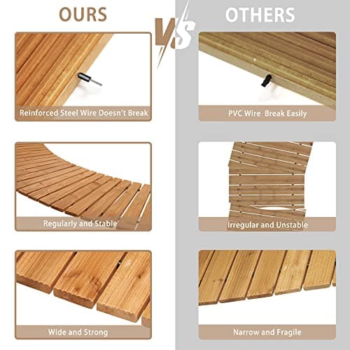 Spurgehom 7FT Wooden Garden Pathway Curved Outdoor Walkway Roll Out Cedar Wood Patio Flooring Path Decorative Lawn Patio Pavers Boardwalk Beach Wedding Party (Natural) - Thumbnail 4