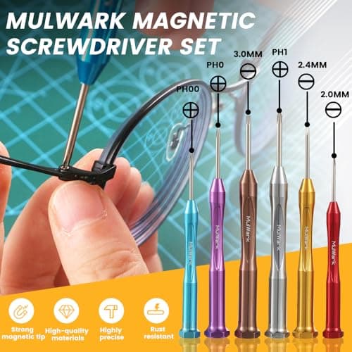 MULWARK Small Screwdriver Set, 6pcs Magnetic Mini Screwdriver Set, Micro Precision Flathead and Phillips Glasses Screwdriver with Case for Eyeglasses, Watches, Electronics, Phone And Computer - Thumbnail 4