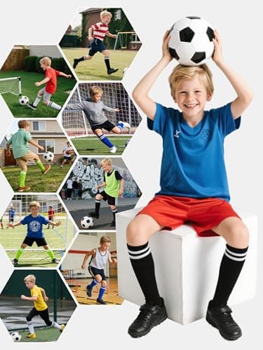 Hryrbay 4 Pairs Kids Cotton Soccer Socks Cushion Striped Baseball Uniform Boys World Cup Sock Toddler Girls Knee High Socks (Black, White, Blue, Green,6-9 Years) - Thumbnail 6