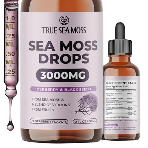 Irish Sea Moss Liquid Drops - with Black Elderberry, Burdock Root & Black Cumin - Liquid Supplement - Elderberry Flavor - 2 Fl Oz (60ml) - Image 1