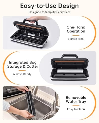 85kPa Heavy Duty Vacuum Sealer Machine, Commercial Grade Food Sealer with Double Seal, One-Hand Operation Handle, Built-in Cutter & Bag Storage, Moist/Dry Modes for Sous Vide, Meat & Meal Prep - Thumbnail 5