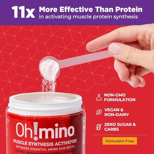 Oh!mino Essential Amino Acids Supplement, Berry Blast, Stimulant-Free Powder, All 9 EAAs, BCAAs and The Perfect Amino for Workouts, Amino Energy, and to Build Muscle, and Recover Faster - Thumbnail 3
