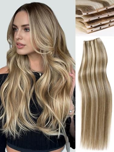WIGNEE 100% Remy Double Weft Invisible PU OVO Human Hair Extensions 14 Inch Micro Beads Real Human Hair Extensions Blonde Ombre Wefts Hair Extensions Real Human Hair(9A/60) - Image 1