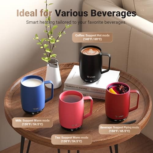 Tronco Temperature Control Heated Coffee Mug 14 oz – Rechargeable Self-Heating Coffee Cup with Lid – Manual Control, 3 Modes, 130 Min Battery Life, Auto Shut-Off (Rose) - Thumbnail 6