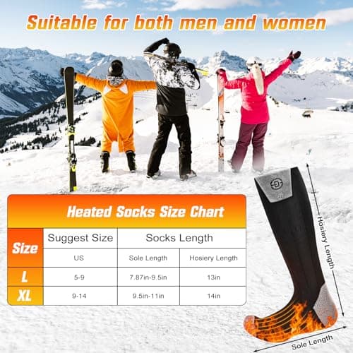 ChieAdt Heated Socks for Men Women with APP Control 8000mAh Battery Rechargeable Electric Sock 4 Heating Level Washable Winter Foot Warmer for Hunting Outdoor Work Ski Hiking Fishing XL - Thumbnail 6