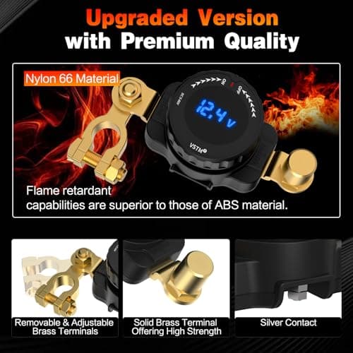 Top Post Battery Disconnect Switch with Voltmeter, 5V-80V Car Battery Disconnect Switch, Negative On/Off Master Isolator Power Cut Shut Off for Car, RV, Boat, Truck, ATV - Thumbnail 5