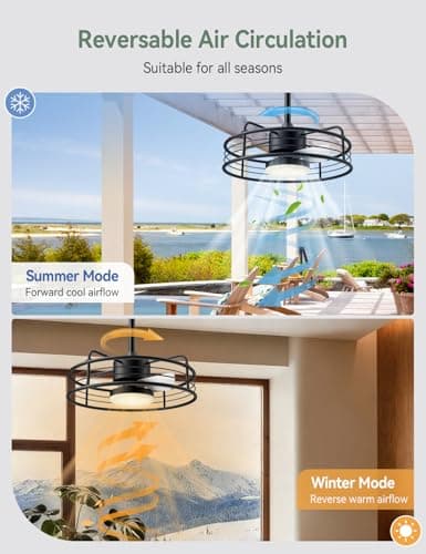 AKOFUN 20" Outdoor Ceiling Fans with Lights, IP65 Waterproof Gazebo Ceiling Fan with Remote, Plug-in Hanging Ceiling Fan for Patio Porch Pergola Canopy, Quiet DC Motor, 1200 Lumens Dimmable 3000-6500K - Thumbnail 5