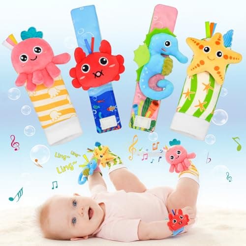 Zendstanding Baby Toys 0-6 Months - Wrist Rattle Foot Finder Socks Set for 3 Month Baby Toys Infants, Soft Plush Sensory Rattles for Newborn Boys Girls Essentials Shower Gifts - Image 1