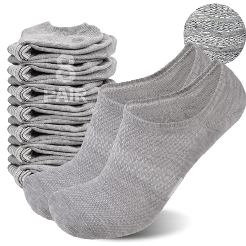 Sunew 8 Pairs No Show Socks Womens Athletic Ankle Footies Low Cut Running Casual Socks Light Grey Medium - Image 1