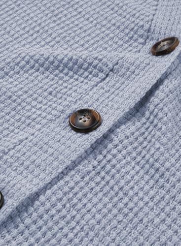 Dokotoo Women's Cardigan Short Sleeve Waffle Knit Shacket Solid Color Going Out Outfits Boyfriend Loose Fit Button Down Shirts V Neck Sky Blue Cropped Summer Tops X-Large - Thumbnail 5