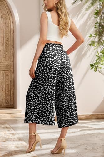 IWOLLENCE Women Flowy Loose Wide Leg Pant Summer Beach Casual Trousers high Waist Adjustable Knot Business Work Casual Pants LD Black Large - Thumbnail 3