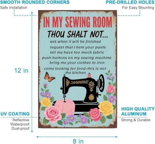 Carastora Vintage Sewing Room Wall Sign, Metal Tin Plaque for Home, Craft Room, Sewing Lover Gift - Country Style Decorative Poster 8x12 Inch - Thumbnail 6