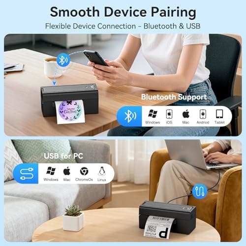 Hoorola Bluetooth Thermal Label Printer, Wireless 4x6 Shipping Label Printer for Small Business & Shipping Packages, Support iPhone, Android, Windows, macOS, Work for Amazon, Ebay, Shopify, Etsy, USPS - Thumbnail 2