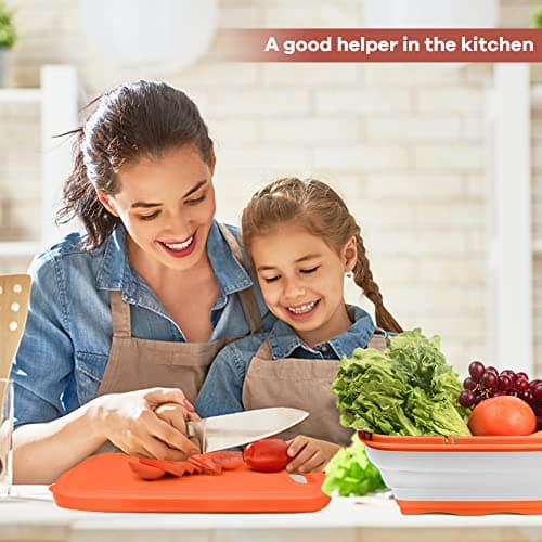 Gintan Camping Cutting Board, 9-in-1 Collapsible Chopping Board with Colander, Kitchen Vegetable Washing Basket for Camping, Camping Gifts Camping Accessories for RV Campers (orange) - Thumbnail 4