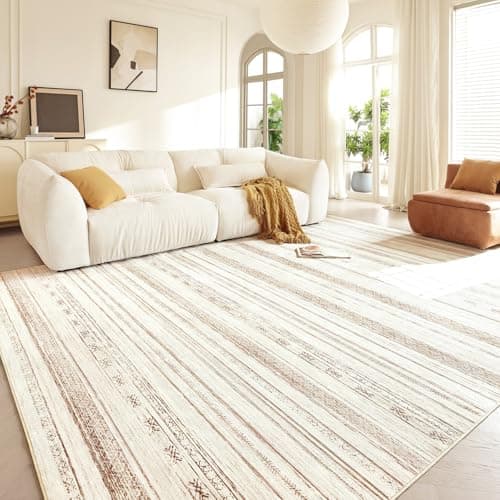 Boraya Area Rugs for Living Room: 6x9 Washable Boho Rug for Bedroom Large Neutral Bohemian Moroccan Farmhouse Geometric Dining Room Rugs Ultra Soft Floor Carpet Indoor for Home Office - Brown Beige - Image 1