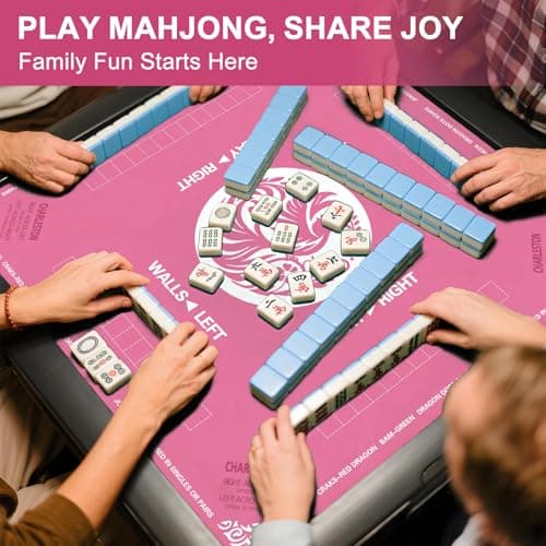 Maxsolve Mahjong Mat, 31.5" x 31.5" Neoprene Mahjong Table Mat with Rules, Anti Slip & Noise Reduction Gaming Mat for Poker, Card, Dominoes, Board & Tile Games, Mahjong Gift with Carrying Bag - Pink - Thumbnail 2