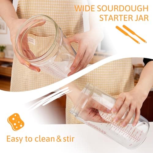 57oz Sourdough Starter Jars, Extra Large Glass Jar & Complete Baking Kit for Perfect Sourdough Bread, Sour Dough Starter Jars Includes Fermentation Cover & Aluminum Airtight Lid (Red Set of 2) - Thumbnail 3