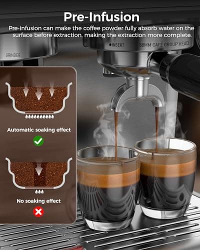 COWSAR Espresso Machine with Grinder, 2025 Upgraded Espresso Machine 15 Bar, Expresso Machine with Milk Frother Steam Wand, 75 Oz Removable Water Tank for Cappuccino, Latte, Stainless Steel - Thumbnail 3