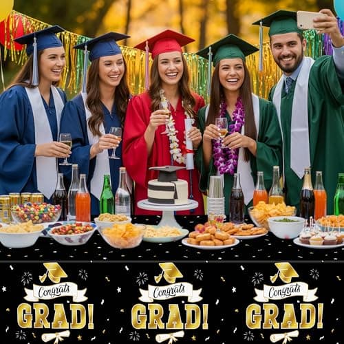 2Pack Graduation Decorations 2026, 108" X 54" Graduation Tablecloth, Blackgold Rectangle Class of 2026 Table Cloths, Disposable Plastic Congrats Grad Tablecover for Grad Party Favors Supplies - Thumbnail 6