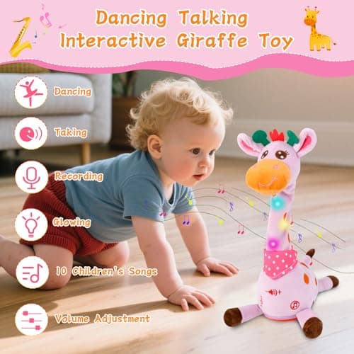 LLUKEME Dancing Talking Giraffe Toy, Stuffed Animal Baby Toy Repeating What You Say, Glowing Musical Electronic Giraffe Gifts for Toddlers 1-3 Years Old (Purple Giraffe) - Thumbnail 4