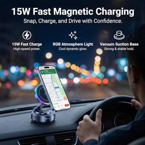 GEYUTHS 15W Vacuum Magnetic Wireless Car Charger Mount for iPhone - Thumbnail 2