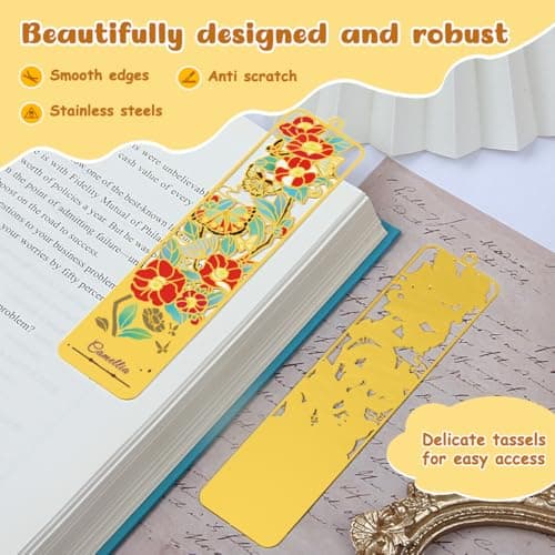 HOMTEK 3pcs Metal Flower Bookmarks with Tassel, Flower Theme Book Marks for Reading Women, Cute Book Markers for Book Lovers Writers Readers Children Teens Men Women Adults(Style B) - Thumbnail 4