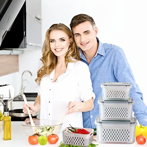 Aagglly Fruit & Vegetable Storage Containers for Refrigerator with Drain Baskets and Airtight Lids, Produce Saver Containers to Keep Berries Lettuce Vegetables Fresh Longer, BPA Free Dishwasher Safe - Thumbnail 3