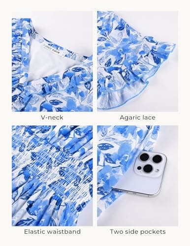 GRACE KARIN Summer Dress for Women 2026 V-Neck Short Sleeve Ruffle Maxi Dress White Blue Floral XXL - Thumbnail 3