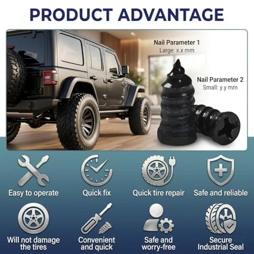 60Pcs Tire Repair Screws Rubber Nails, Tubeless Tire Repair Kit with Sealant Layer, Dual Size Heavy Duty Self-Service Tire Plugs for Car, Motorcycle, Truck, Flat Tire Puncture Emergency Repair - Thumbnail 4